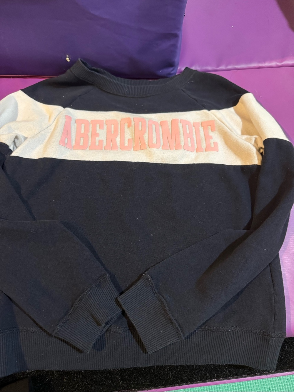 abercrombie kids Black Sweatshirt with Cream Stripe and Pink Logo